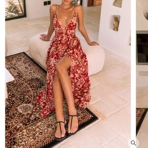 Fortunate One Red Floral Maxi Dress